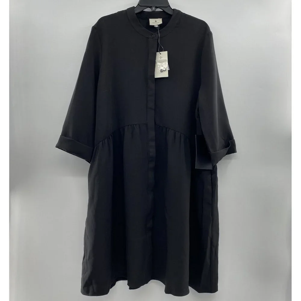Tuckernuck Women's Black Stretch Crepe Royal Shirt Dress Mini Half Sleeve sz XXL - Picture 2 of 7